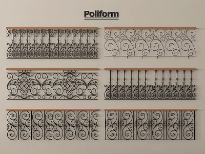 Ornate Wrought Iron Railings With Intricate Scroll Patterns And Wooden Top Rails 3d model