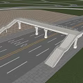 Modern Pedestrian Bridge Over Urban Road With Stairs And Support Columns