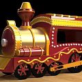 Vintage Cartoon Style Toy Train With Red Gold Yellow Accents And White Dots