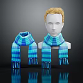 Blue And Green Striped Scarf With Fringes On Mannequin Head Display With Reflection