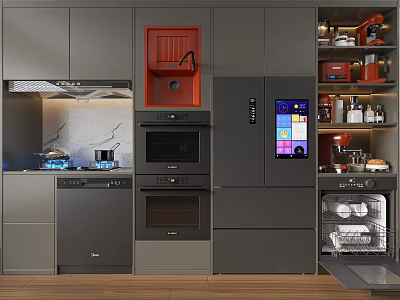 Refrigerator Range Hood Gas Stove Vegetable Wash Pool Embedded Steam Oven Dishwasher Disinfection Cabinet Kitchen Appliances 3d model