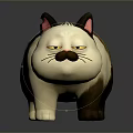 Cute 3D Cartoon Cat With White And Brown Fur Pink Ears And Sleepy Expression