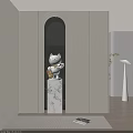 Modern Luxury Shoe Cabinet With Arched Doorway Marble Column White Cat Ornament And Gray Lighting