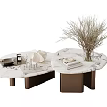 Elegant Modern Marble Coffee Tables Design With Dried Branches Tray And Books 3d model