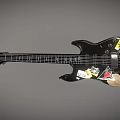 Black Electric Guitar With Vintage Stickers As Decorative Music Art Supplies