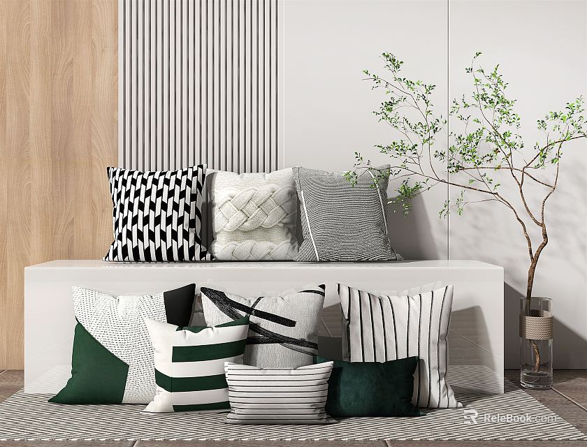 Decorative Pillows With Striped Geometric And Solid Color Patterns For Modern Home Sofa Decor 3d model 