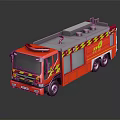 Red Fire Truck Model With Yellow Red Stripes And Roof Rescue Equipment