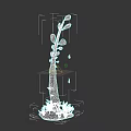 Cartoon Plant Character With Face And Green Stem Surrounded By Grass And Small Plants