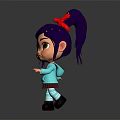 Adorable 3D Animated Character With Purple Hair Red Bow Blue Top And Striped Socks