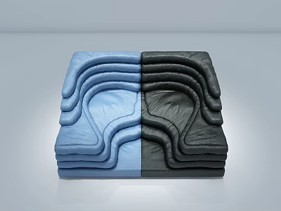 Abstract Shaped Sofa Blue And Black Two Tone Curved Modern Design Leather Upholstery 3d model