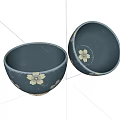 Stylish Black Ceramic Bowl Set With White Cherry Blossom Floral Patterns