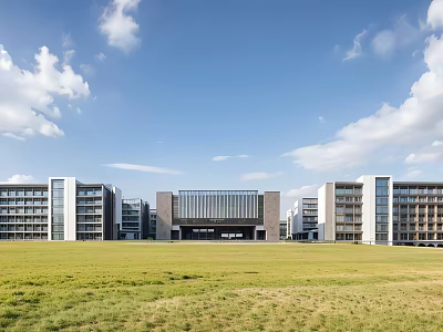 Modern Simple School Middle School Education Building Campus Teaching Building Playground