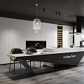 Modern Kitchen Interior Design With White Cabinets Island Counter And Hanging Lights