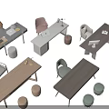 Modern Desk Design With Chairs Stools Lamps Laptops And Books