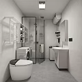 Modern Bathroom Interior Design With Glass Shower Enclosure White Toilet And Sink Cabinet