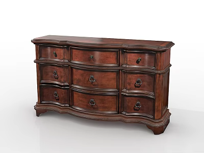 Classic Dark Wooden Dresser With Ornate Carved Details And Multiple Drawers 3d model