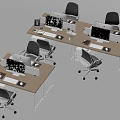 Light Colored Office Desks With Computer Monitors Keyboards And Ergonomic Chairs In Workspace 3d model