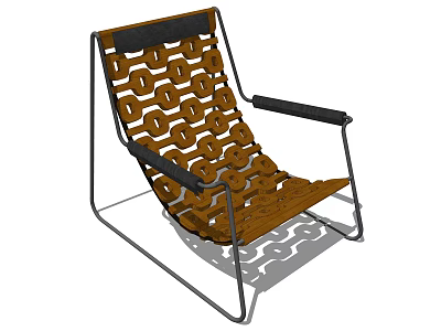 Brown Woven Lounge Chair With Black Metal Frame And Armrests 3d model