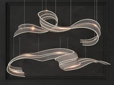 Modern Flowing Ribbon Chandelier With Soft Glowing Light On Dark Background 3d model