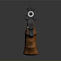 Classic Revolver Firearm With Wooden Grip And Metal Cylinder Barrel Design
