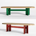 Simple Design Dining Table With Light Wood Top And Red Sturdy Legs 3d model