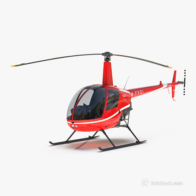 Red Helicopter with Black Rotor Black Landing Gear and White Stripe Details 3d model 