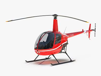 Red Helicopter with Black Rotor Black Landing Gear and White Stripe Details 3d model