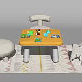 Yellow Kids Table With Colorful Blocks Books White Chairs Elephant Toy On Patterned Rug