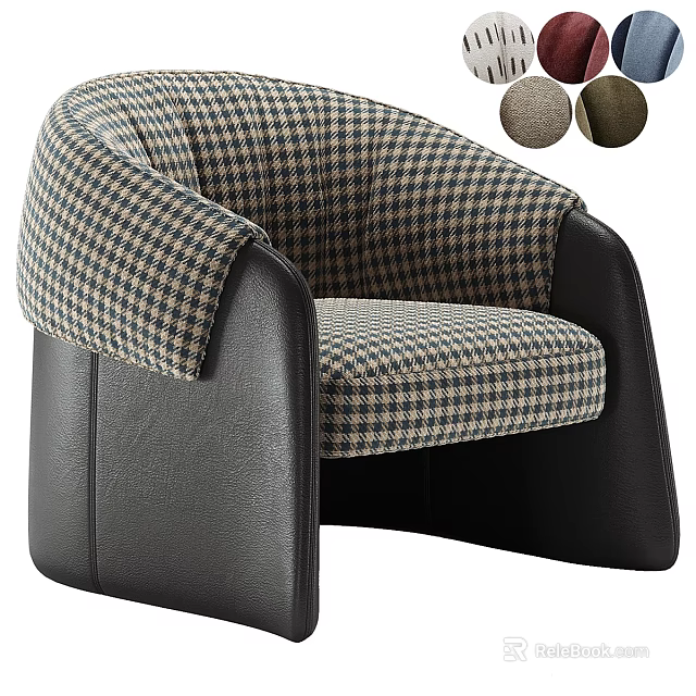 Modern Accent Chair With Houndstooth Fabric Black Leather Armrests And Color Options 3d model 