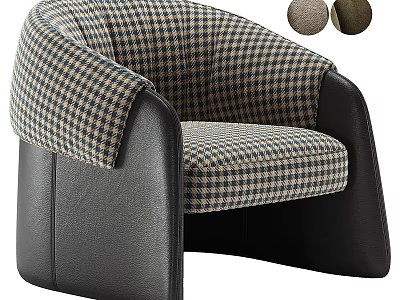 Modern Accent Chair With Houndstooth Fabric Black Leather Armrests And Color Options 3d model