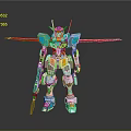 Game And Movie Character Blue Red Winged Robot With Weapon And White Yellow Details