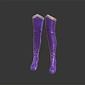 Purple Knee High Boots With White Cuffs And Shiny High Heel Design