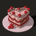 Delicious Layered Cake Topped With Fresh Cherries And Cream Frosting On White Plate
