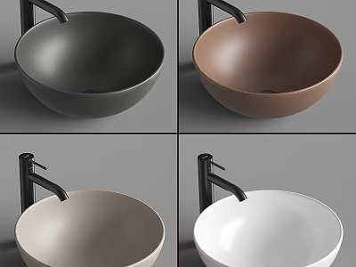 Modern Vessel Bathroom Sinks Various Colors Black Brown Beige White with Black Faucet 3d model