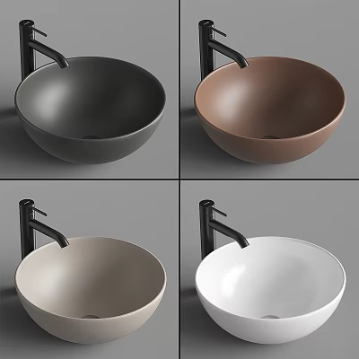 Modern Vessel Bathroom Sinks Various Colors Black Brown Beige White with Black Faucet 3d model