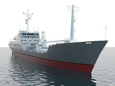 Gray Warship Featuring Red Bottom Superstructure Masts And Antennas On Water 3d model Gray Warship Featuring Red Bottom Superstructure Masts And Antennas On Water 3d model