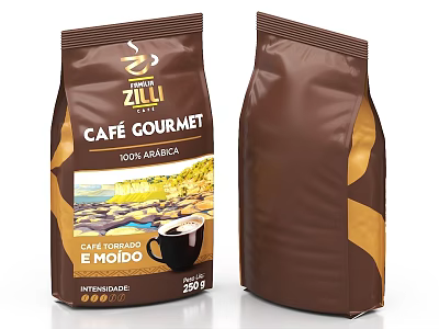 Premium ZILLI Café Gourmet 100% Arabica Roasted Ground Coffee 250g Package 3d model