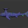 Colorful 3D Rendered Aquatic Animal With Blue Body Green Stripes Head Crown And Pink Spots