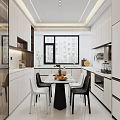 Modern White Kitchen Interior With Cabinets Island Countertop Range Hood And Appliances