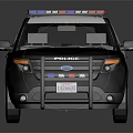 Sleek Black And White Police SUV With Flashing Roof Lights And Official Logo