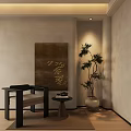 Stylish Lounge Chair In Modern Interior With Side Table Artwork And Potted Plant