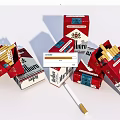Marlboro Cigarette Packs With Open Cartons And Scattered Cigarettes On White Surface