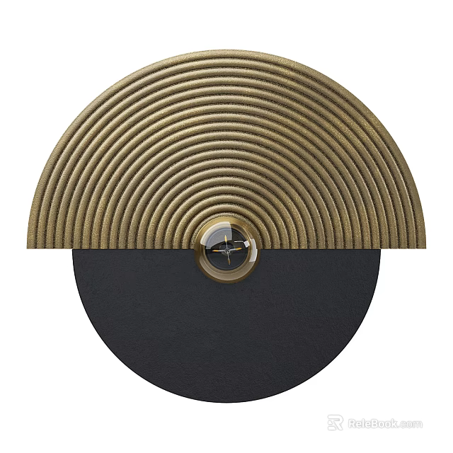 Modern Semicircular Wall Lamp With Golden Striped Design And Black Base for Indoor Home Lighting 3d model 