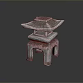 Gray Stone Lantern With Multi Tiered Structure Four Legged Base And Square Top 3d model