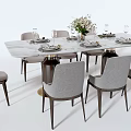Modern Marble Dining Table Set With Gray Chairs And Floral Vase Tableware 3d model