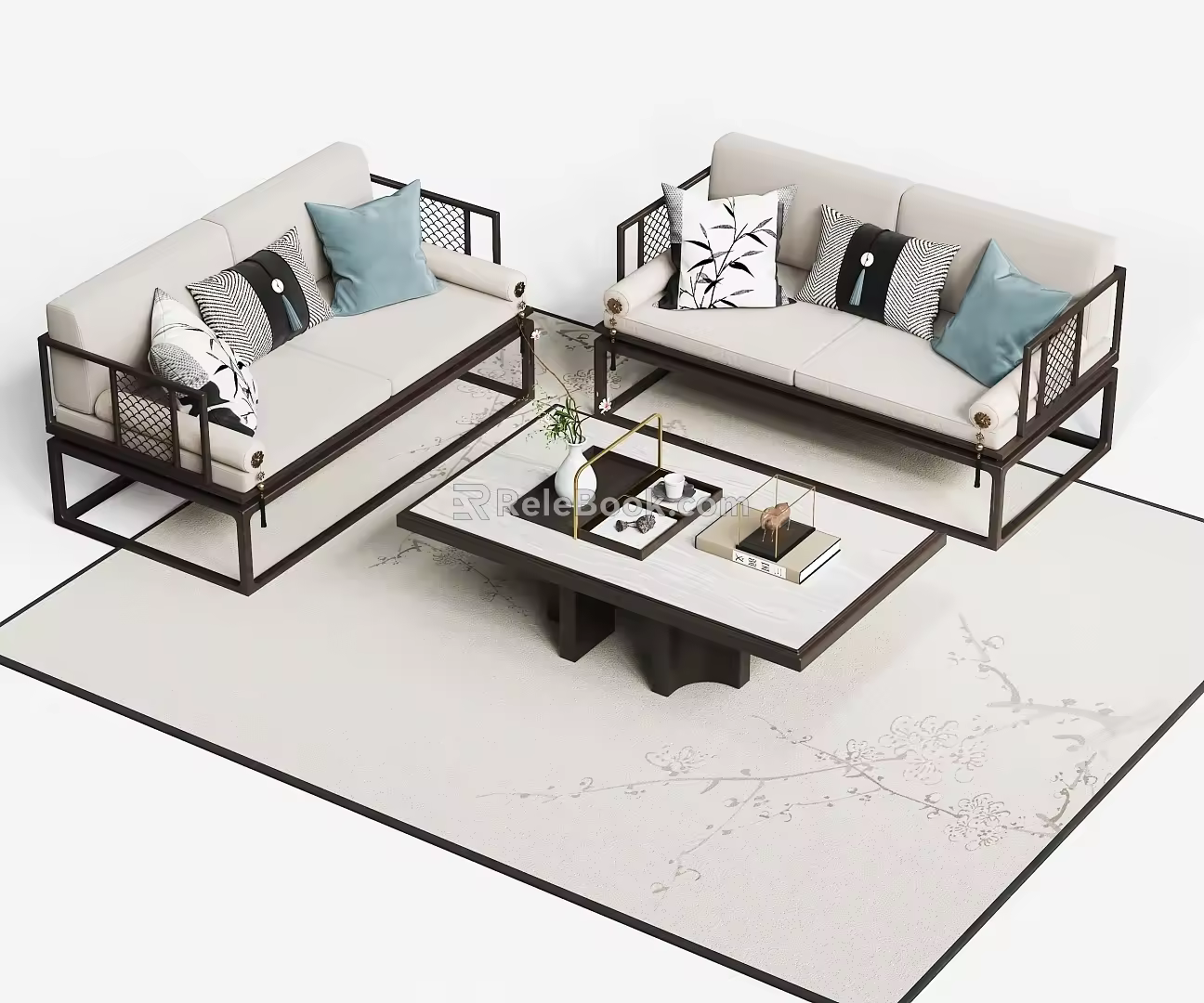 New Chinese-style double sofa 3d model