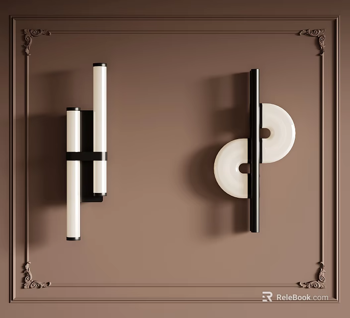 Modern Black And White Wall Lamps With Cylindrical Tubes On Brown Decorative Wall 3d model 