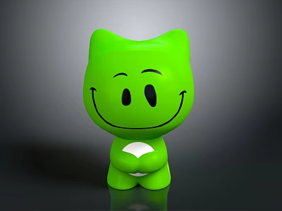 Green Cartoon Cat Character With Smiling Face Holding White Object Creature 3d model