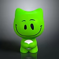 Green Cartoon Cat Character With Smiling Face Holding White Object Creature