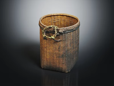 Handwoven Wicker Basket With Decorative Handle For Household Storage Use 3d model